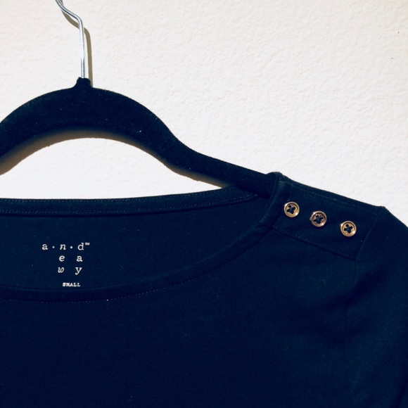 Black Nautical Cotton Shirt w/ Gold Buttons - Picture 2 of 3